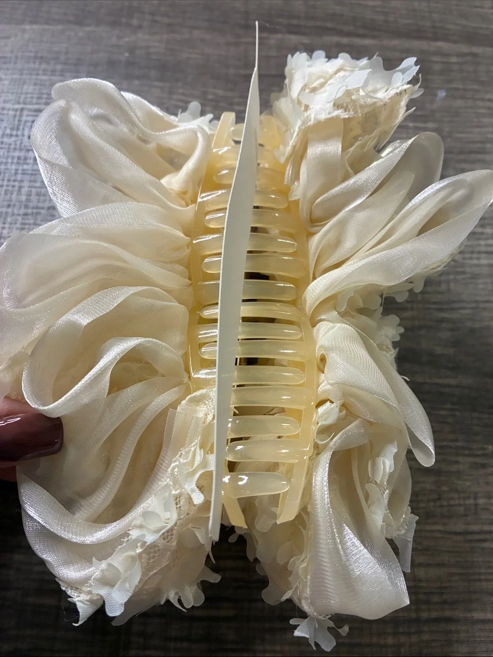 Ivory Satin Floral Hair Claw Clip